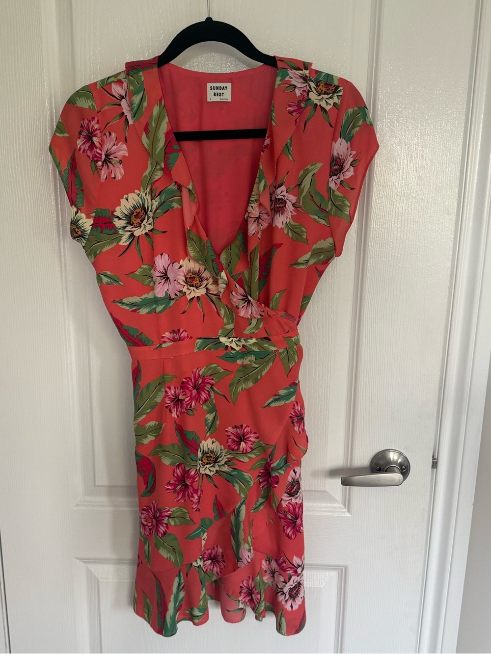 Sunday Best Coral Floral Wrap Midi Dress